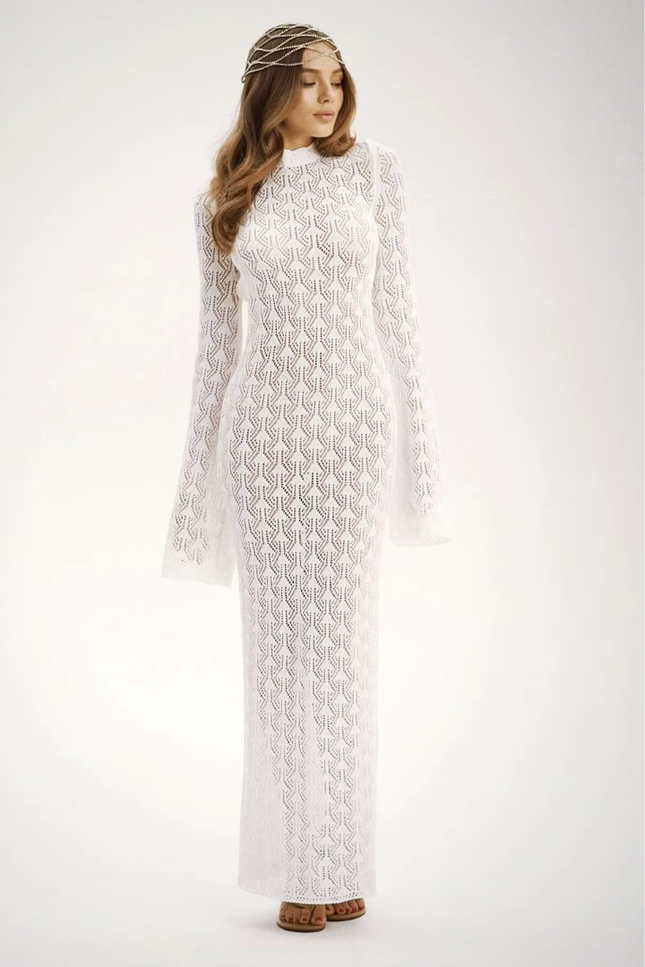 See-through long bell sleeve backless jurk