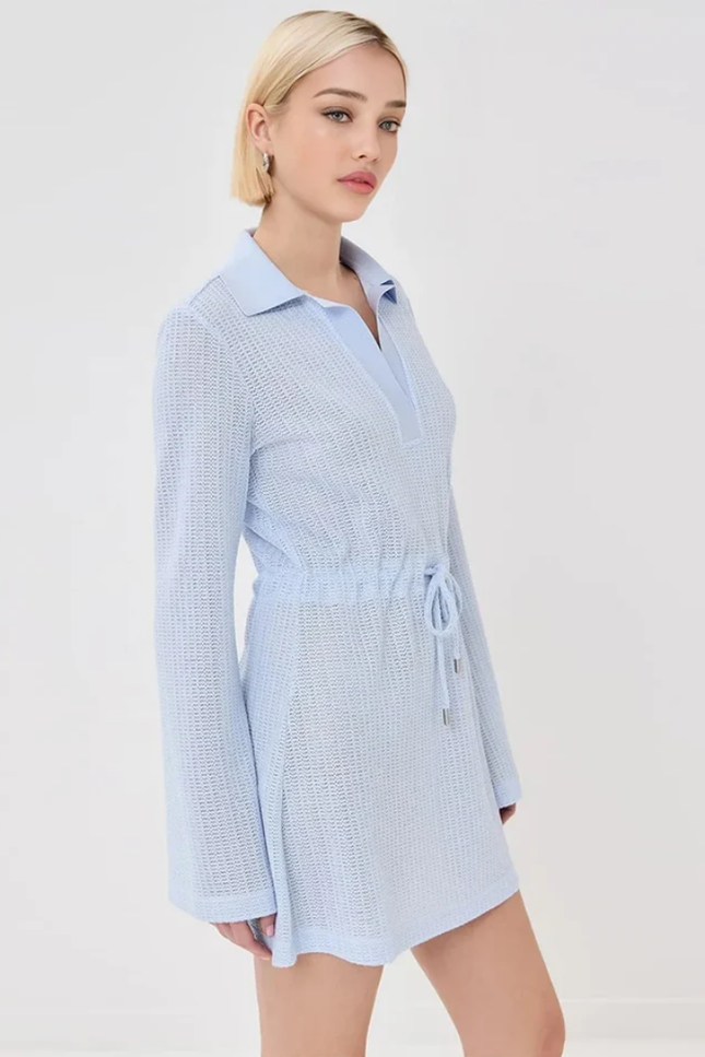 Knit lapel v-hals long sleeve jurk