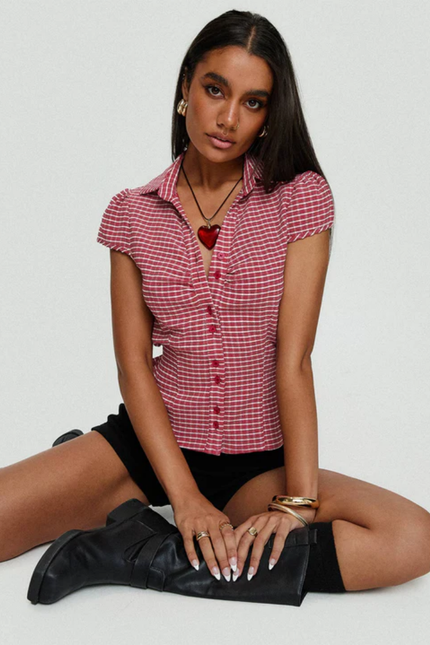 Retro casual plaid top