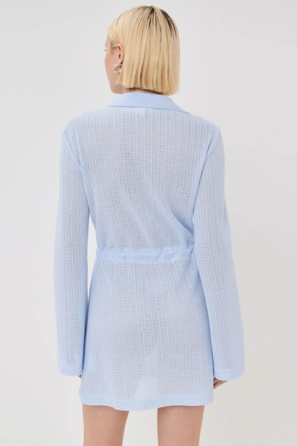Knit lapel v-hals long sleeve jurk