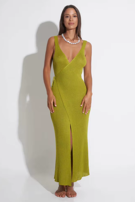 Knitted v hals lace up model jurk