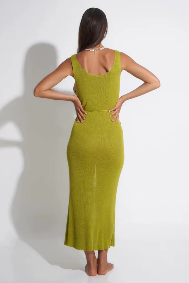 Knitted v hals lace up model jurk