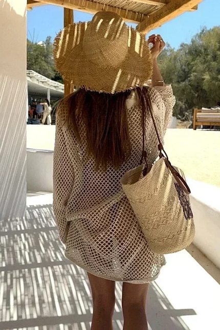 Beach knitted hollow out long sleeve cover up (video)