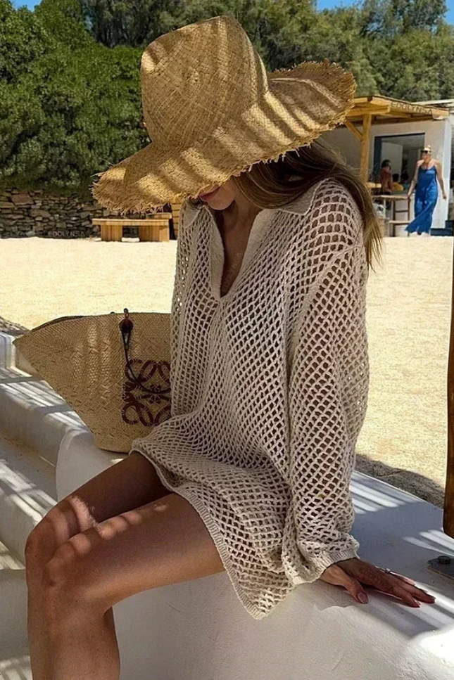 Beach knitted hollow out long sleeve cover up (video)