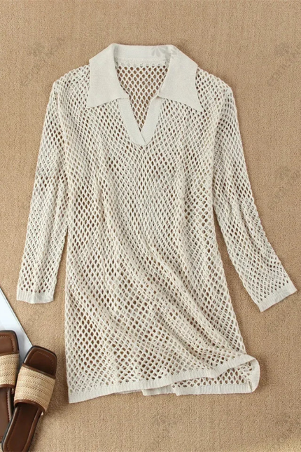 Beach knitted hollow out long sleeve cover up (video)