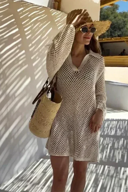 Beach knitted hollow out long sleeve cover up (video)