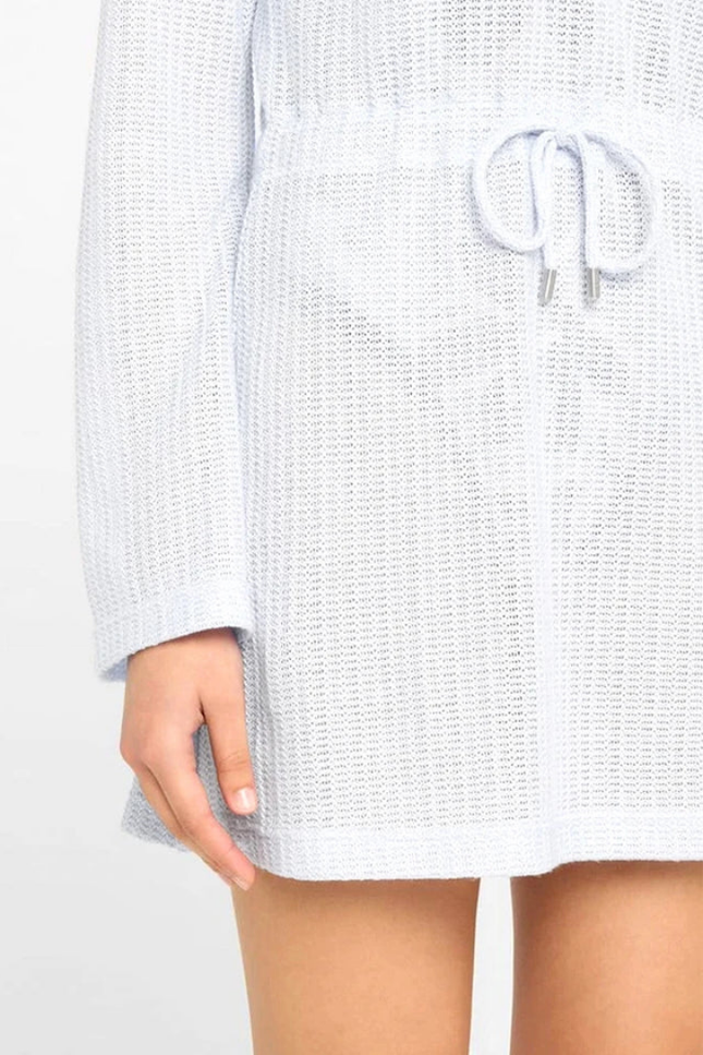 Knit lapel v-hals long sleeve jurk