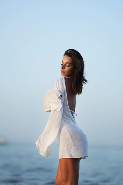 Seaside knitted backless bell sleeve oversized shirt/jurk (video)