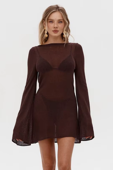 Seaside knitted backless bell sleeve oversized shirt/jurk (video)