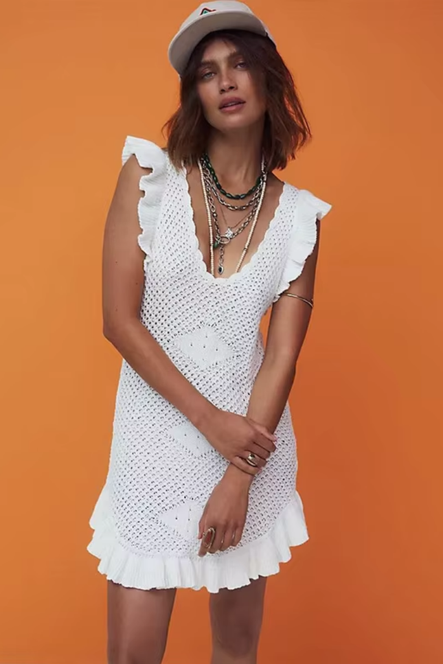 Ruffled crochet hollow out model jurk