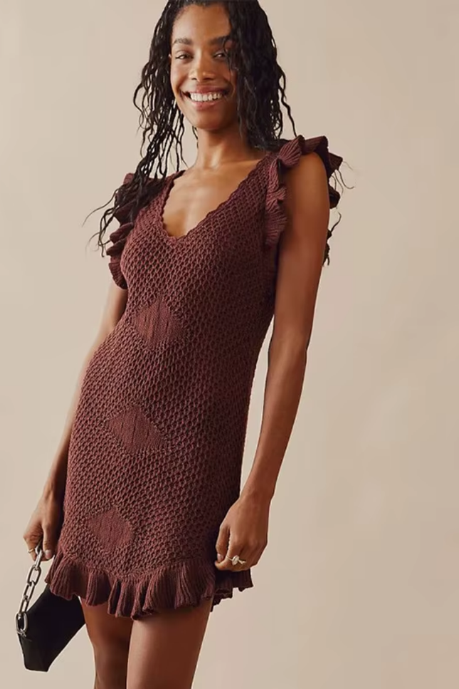 Ruffled crochet hollow out model jurk