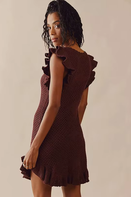 Ruffled crochet hollow out model jurk