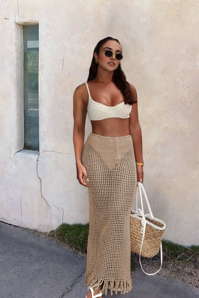Knitted cut out model fringed style rok (video)