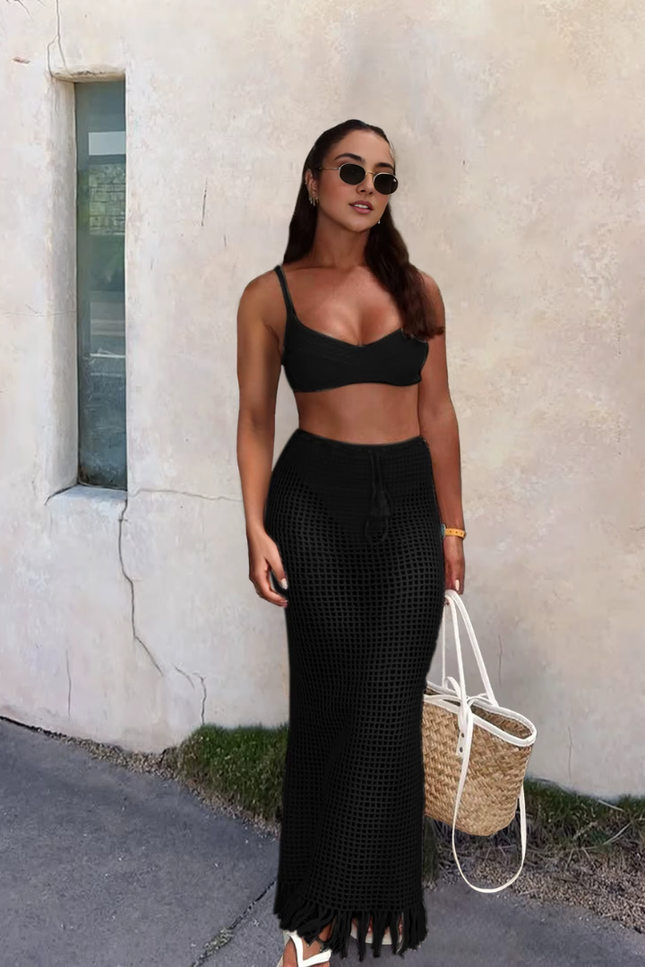 Knitted cut out model fringed style rok (video)