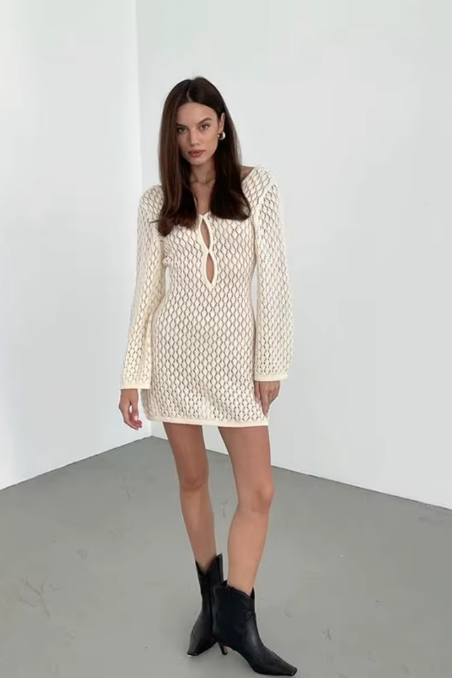 V hals cut out backless mini jurk