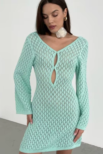 V hals cut out backless mini jurk