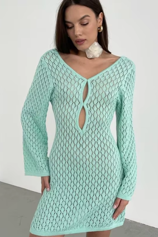 V hals cut out backless mini jurk