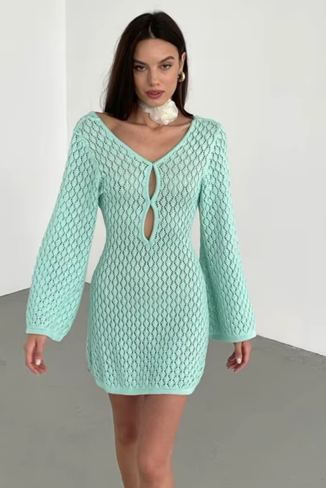 V hals cut out backless mini jurk