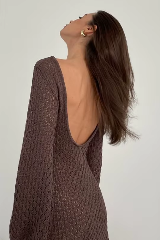 V hals cut out backless mini jurk
