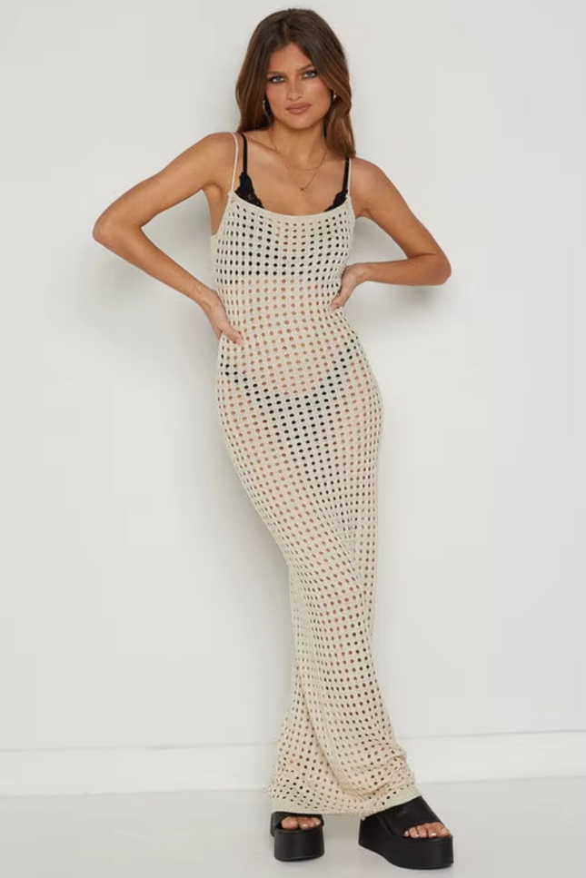 Knitted mesh cut out halter jurk