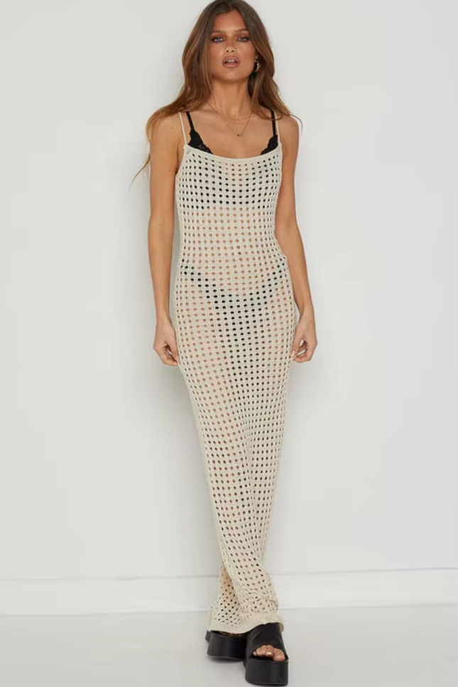 Knitted mesh cut out halter jurk