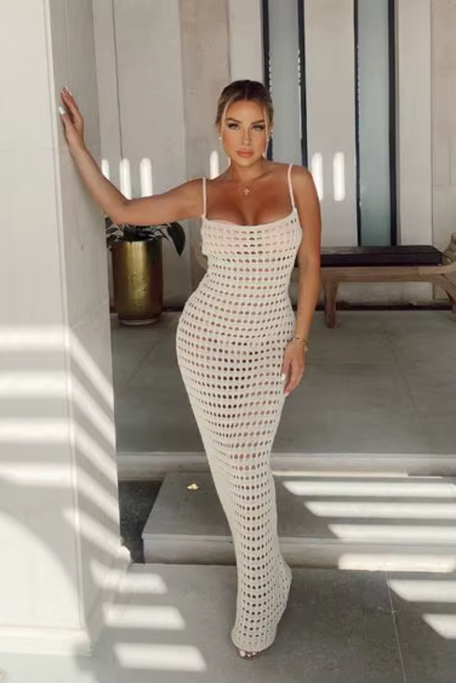 Knitted mesh cut out halter jurk