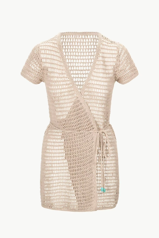Knit hollow belt short sleeve wrap jurk
