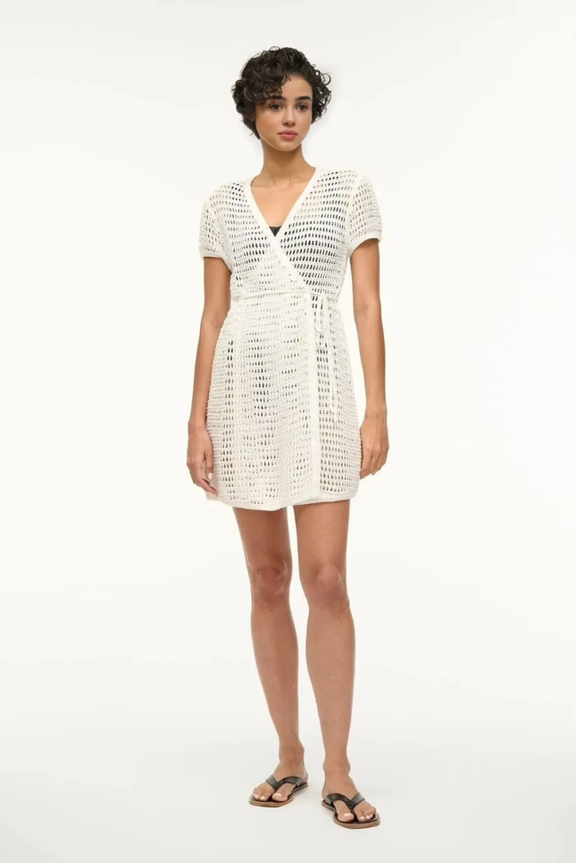 Knit hollow belt short sleeve wrap jurk