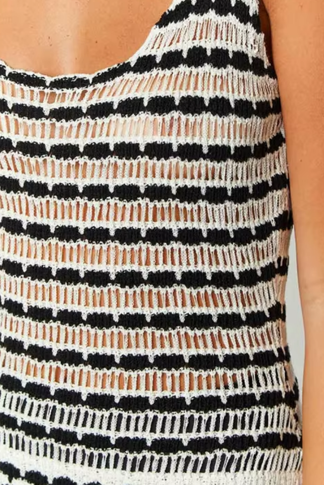 Gestreept backless knit cozy jurk
