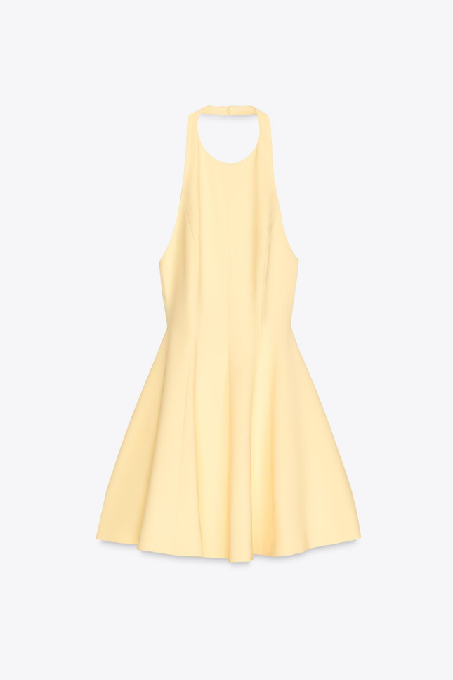Gele mini halter design ruffle jurk