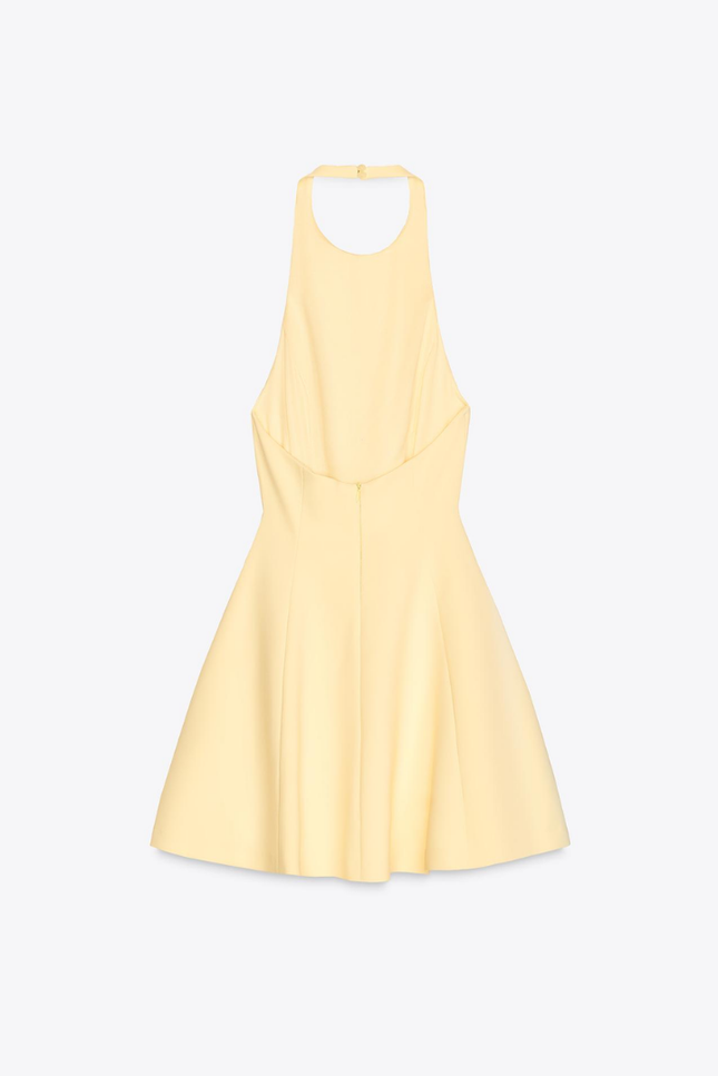 Gele mini halter design ruffle jurk