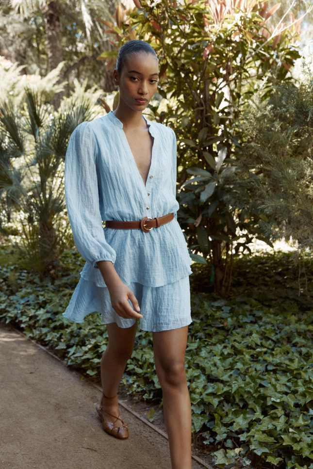 Ruffles layer design lichtblauwe jurk+riem