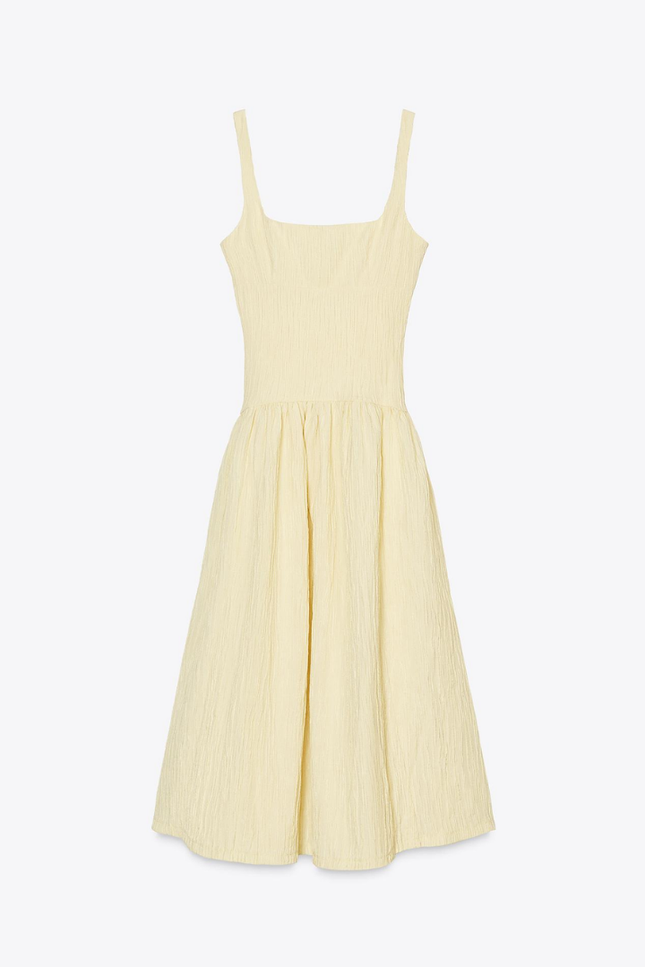 Gele slip model ruffle stijl jurk