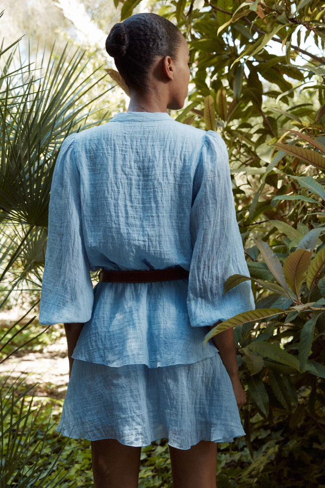 Ruffles layer design lichtblauwe jurk+riem