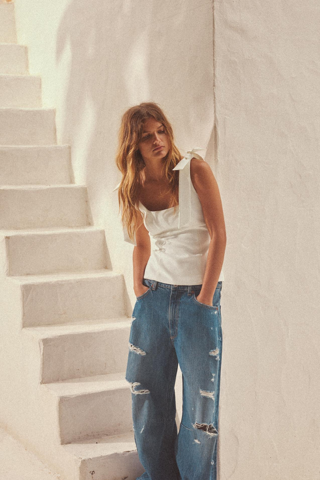Bow style slip tank top
