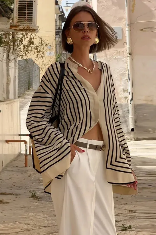 Elegant gestreept model long blouse top