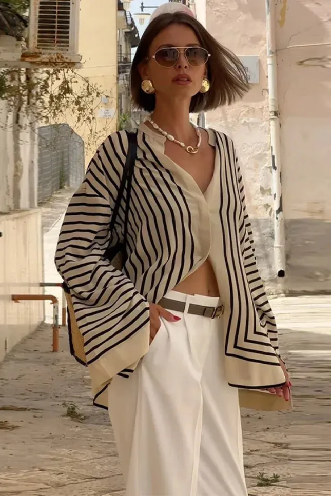 Elegant gestreept model long blouse top