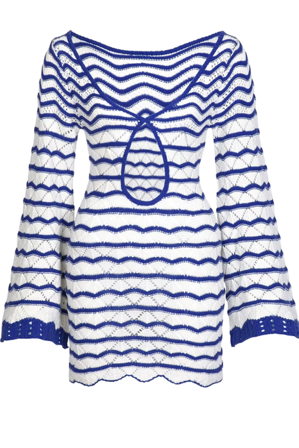 Boho gestreept chic v hals bells sleeve jurk