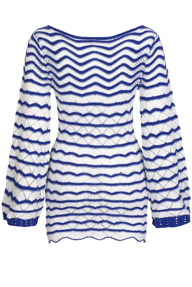 Boho gestreept chic v hals bells sleeve jurk