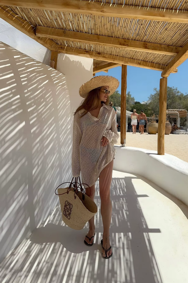 Beach knitted hollow out long sleeve cover up (video)