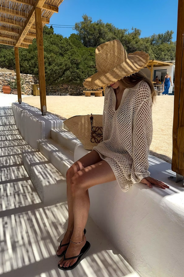 Beach knitted hollow out long sleeve cover up (video)